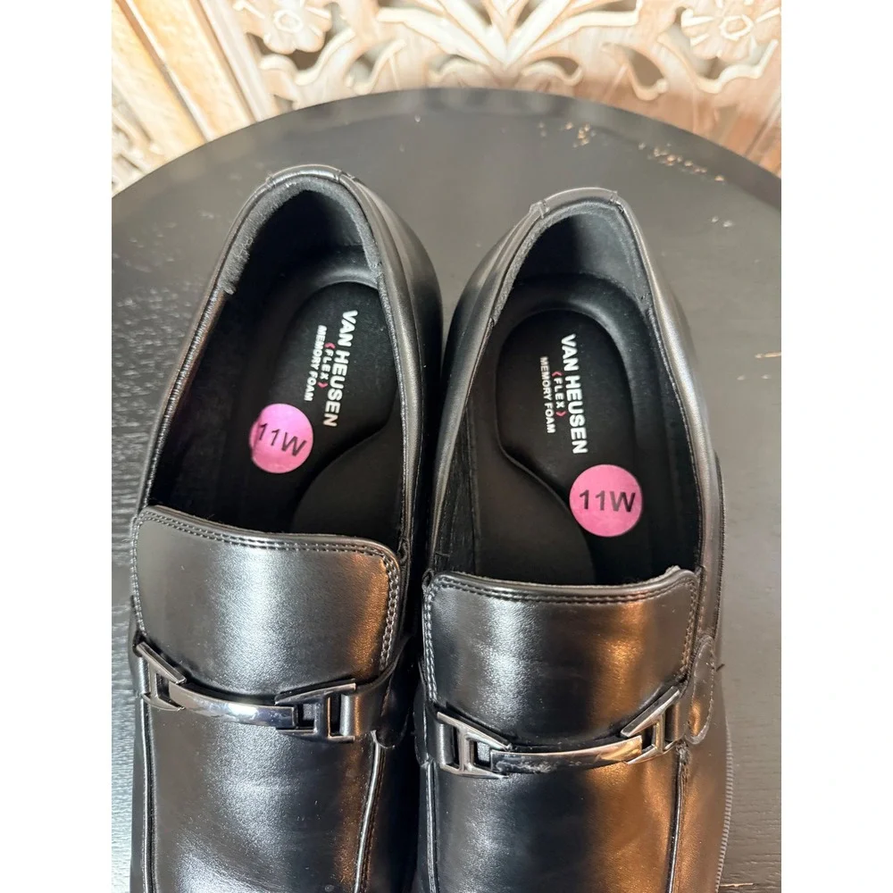 Van Heusen Tate W Mens Black Bit Loafers Square Toe Memory Foam Dress Shoes 11W